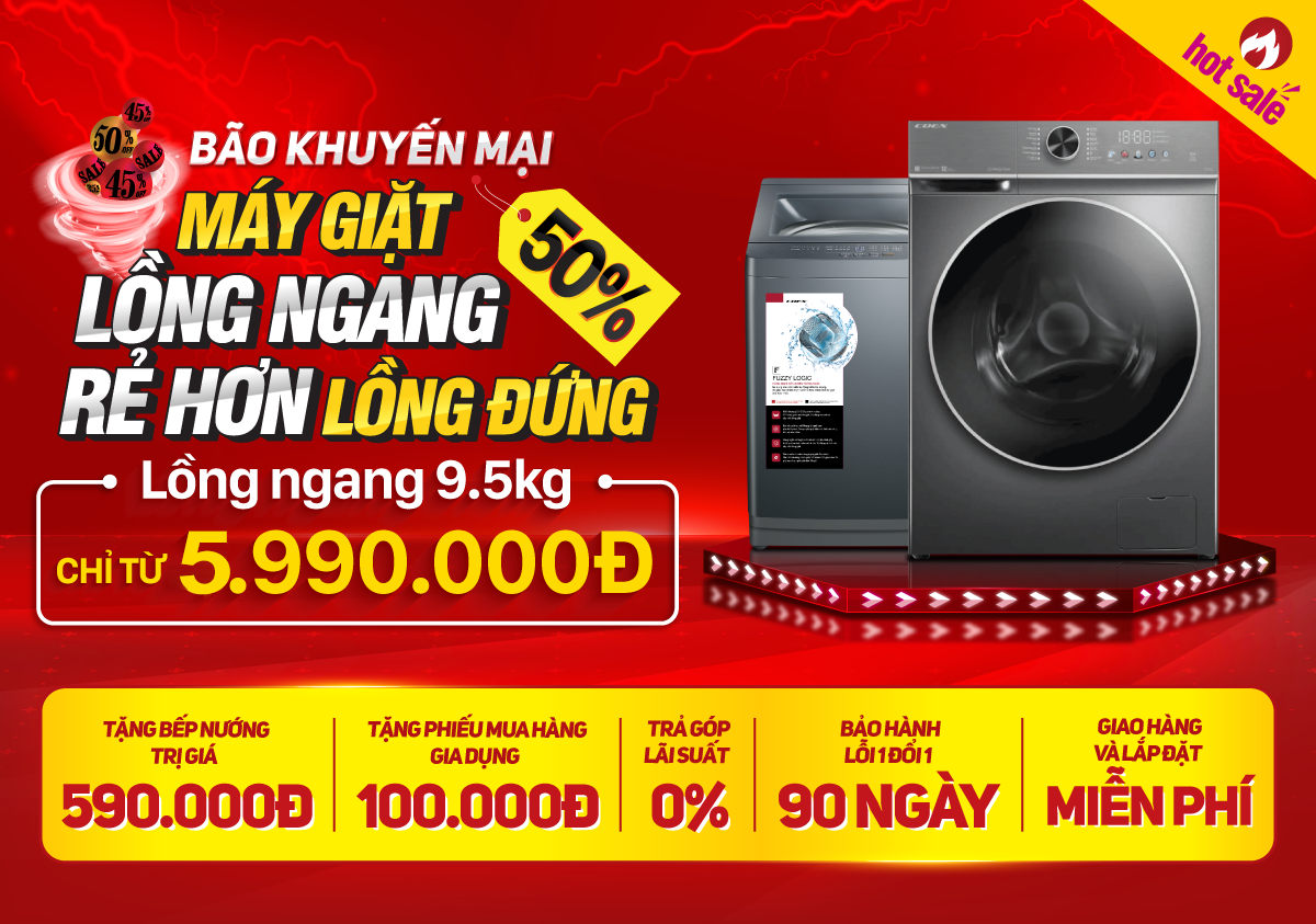 Bão khuyến mại - Máy giặt lồng ngang rẻ hơn lồng đứng (-50%)