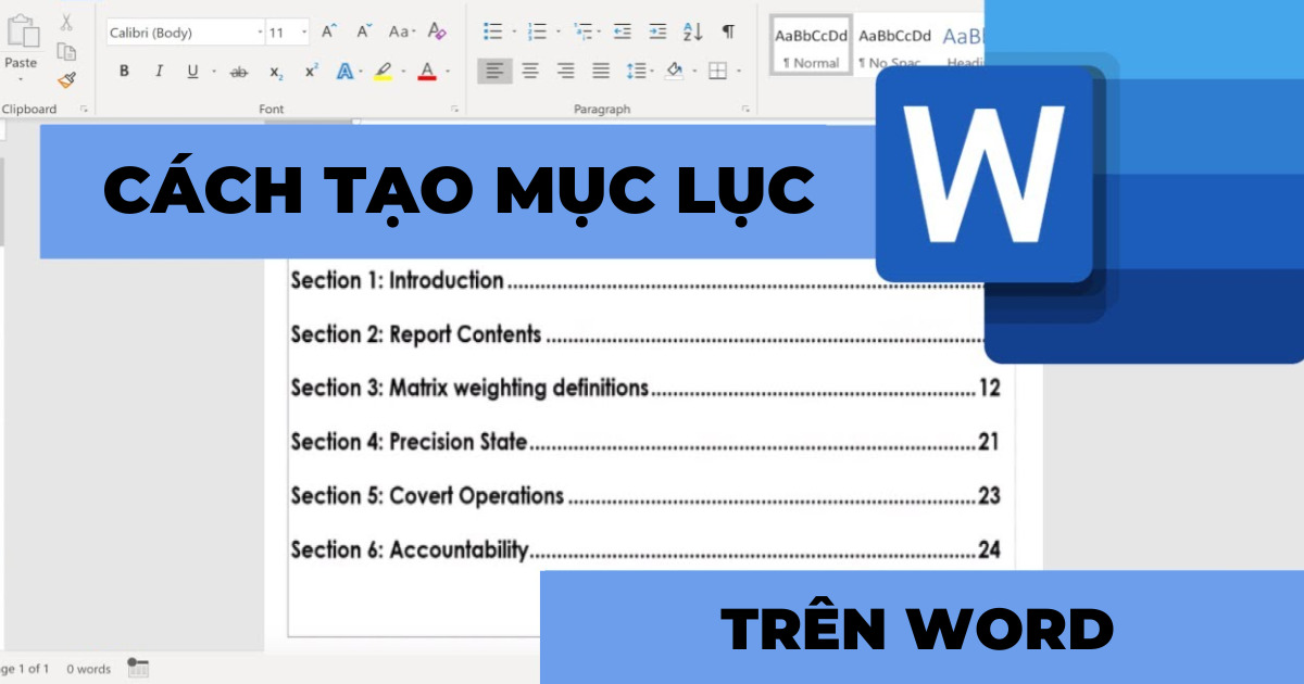 cách tạo mục lục tự động trong word