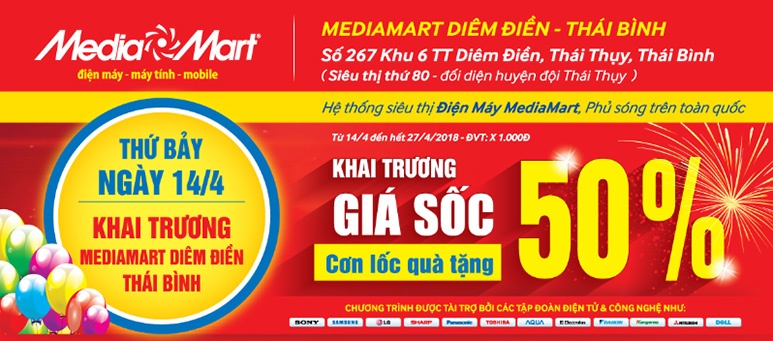 Giá sốc cơn lốc quà tặng – Chào mừng MediaMart khai trương siêu thị thứ 80 tại Thái Bình