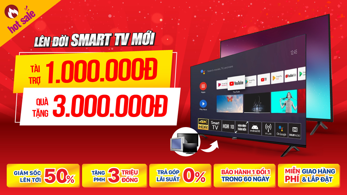 Lên đời Smart Tivi mới tài trợ tới 1 triệu đồng - Tặng thêm quà đến 3 triệu đồng