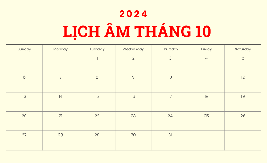 Lịch âm tháng 10 năm 2024: ngày nào tốt, xấu, có ngày lễ gì?