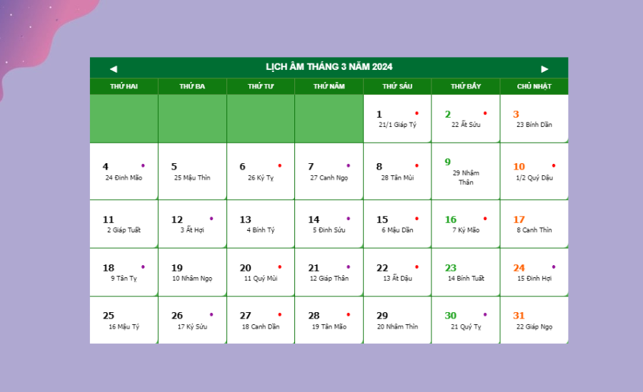 4. Lịch chi tiết ngày tốt trong tháng 3 âm 2023