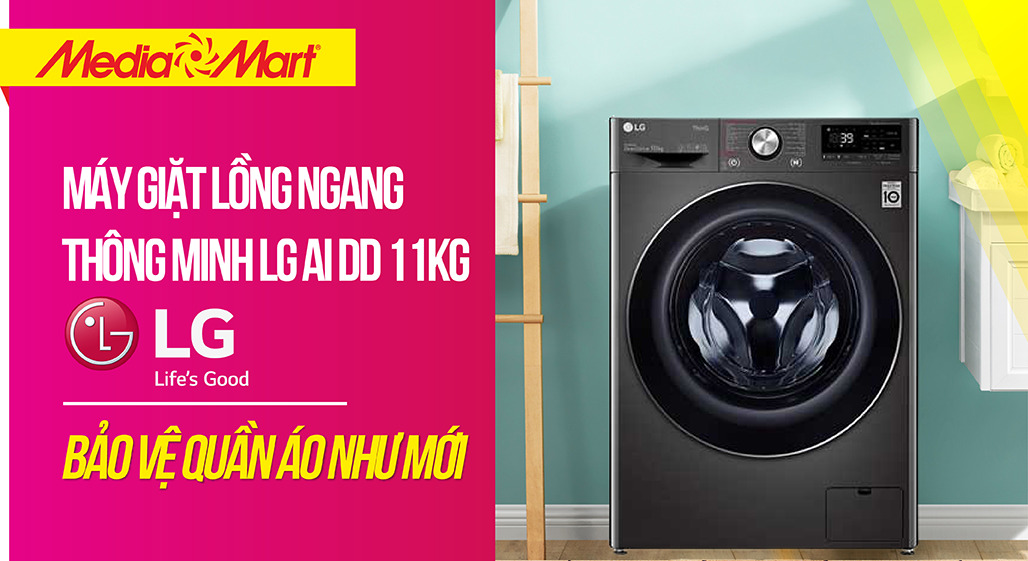 Máy giặt lồng ngang thông minh LG AI DD 11kg FV1411S3B loại bỏ 99,9% vi khuẩn