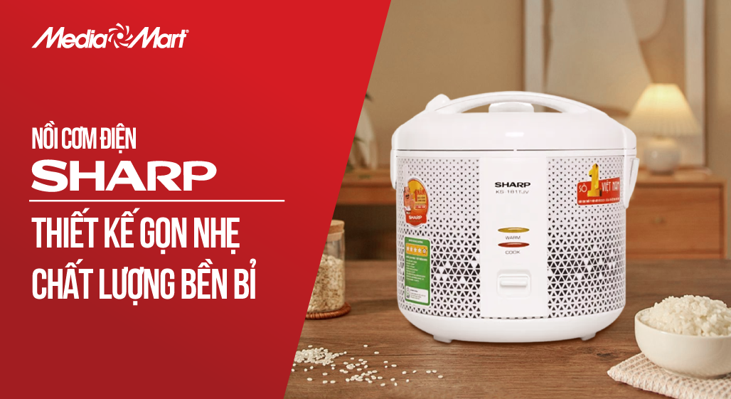 Nồi cơm điện cơ 1.8L Sharp KS-181TJV: Thiết kế gọn nhẹ, chất lượng bền bỉ