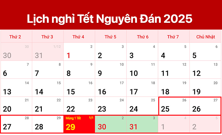 Tết Nguyên đán 2025 vào ngày nào dương lịch? Lịch nghỉ Tết âm lịch 2025 chi tiết nhất