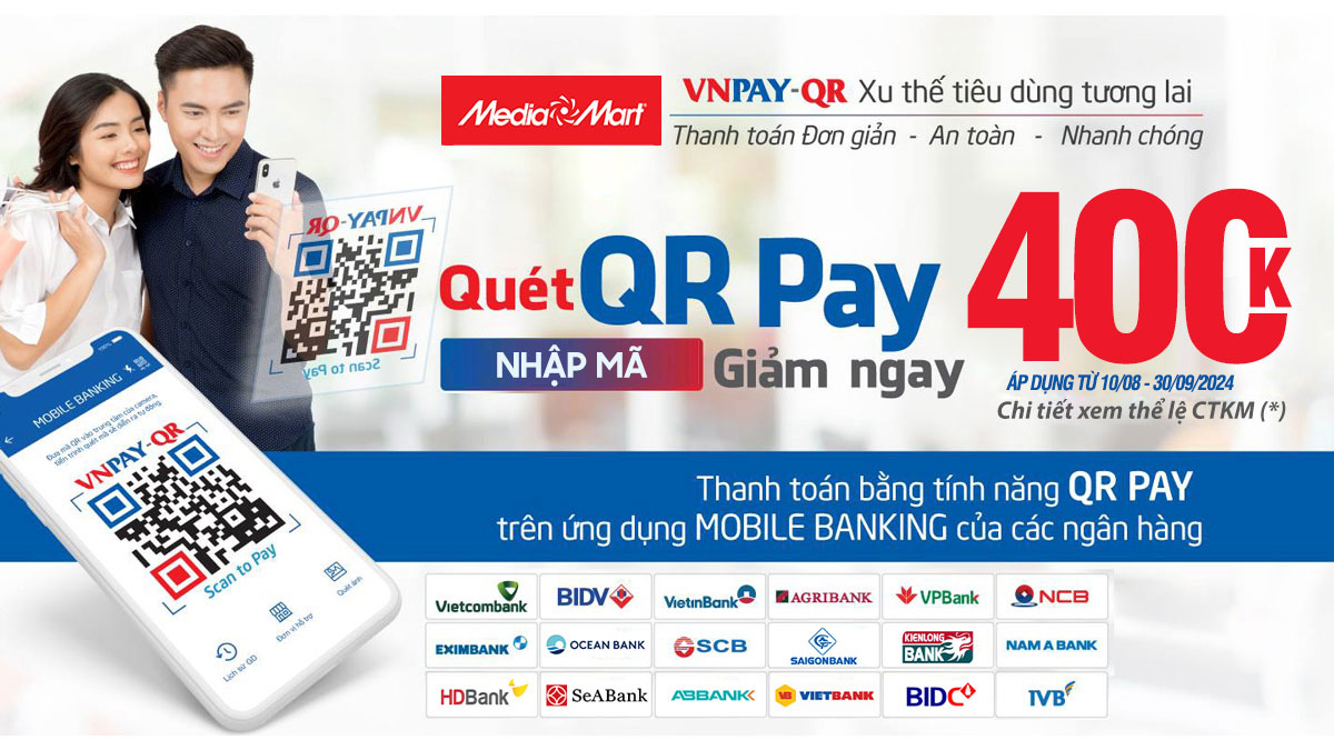 Thanh toán VNPAY nhận ngay ưu đãi lớn – Giảm thêm đến 400.000đ