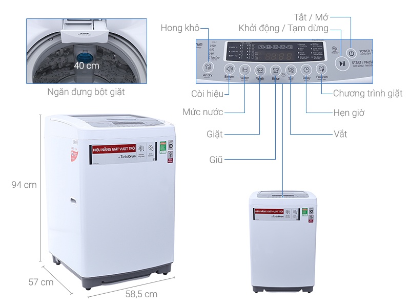 Máy giặt 8.5Kg LG T2385VSPW Smart Inverter