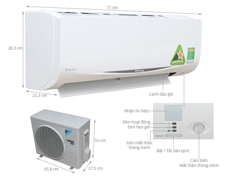 Điều hòa 1 chiều Inverter Daikin FTKC25RVMV/RKC25RVMV-9.000BTU