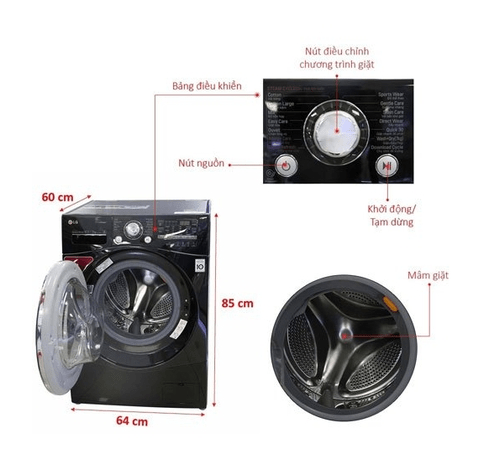 Máy giặt 10.5 Kg lồng ngang LG F1450HPRB lồng ngang (màu đen)
