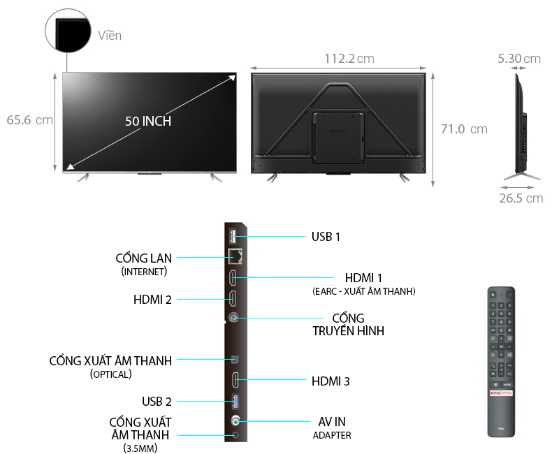 Smart Tivi TCL 4K 50P725 50 inch UHD