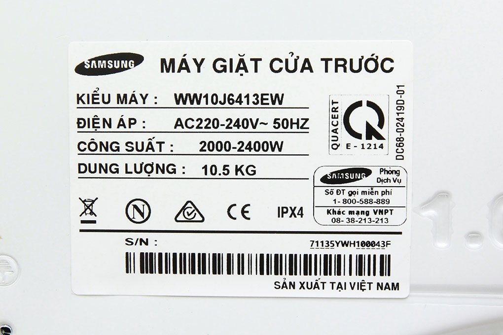 Máy giặt 10.5 Kg Samsung WW10J6413EW/SV lồng ngang
