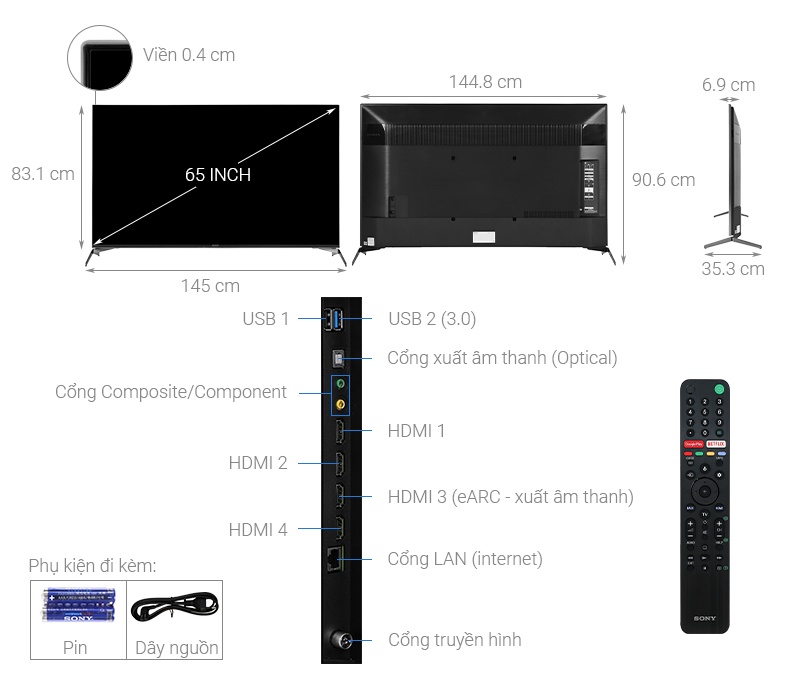 Smart Tivi 4K Sony 65 inch KD-65X9500H 4K HDR