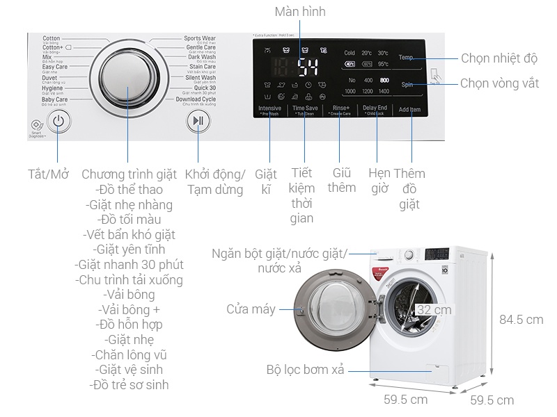 Máy giặt 7.5kg LG FC1475N4W