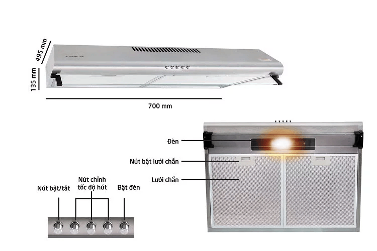 Hút mùi 2 động cơ Taka TK-HC270S (70cm-inox)