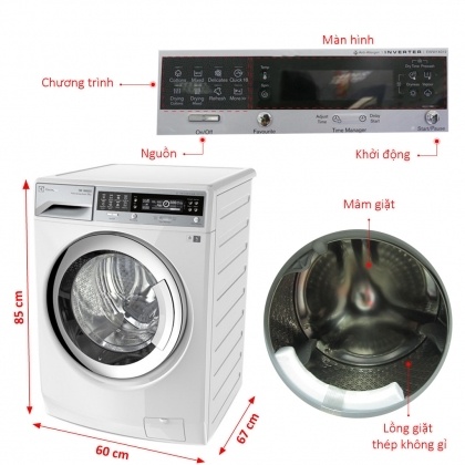 Máy giặt 10 Kg Electrolux EWW14012 lồng ngang, sấy 7 Kg