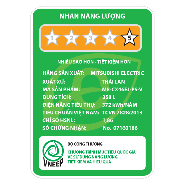 TỦ LẠNH 3 CÁNH MITSUBISHI ELECTRIC MR-CX46EJ-PS-V 358 Lít INVERTER