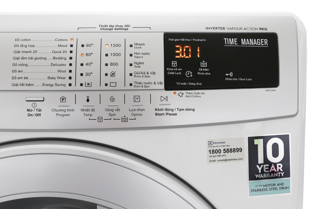Máy giặt 9Kg Electrolux EWF12944 Inverter