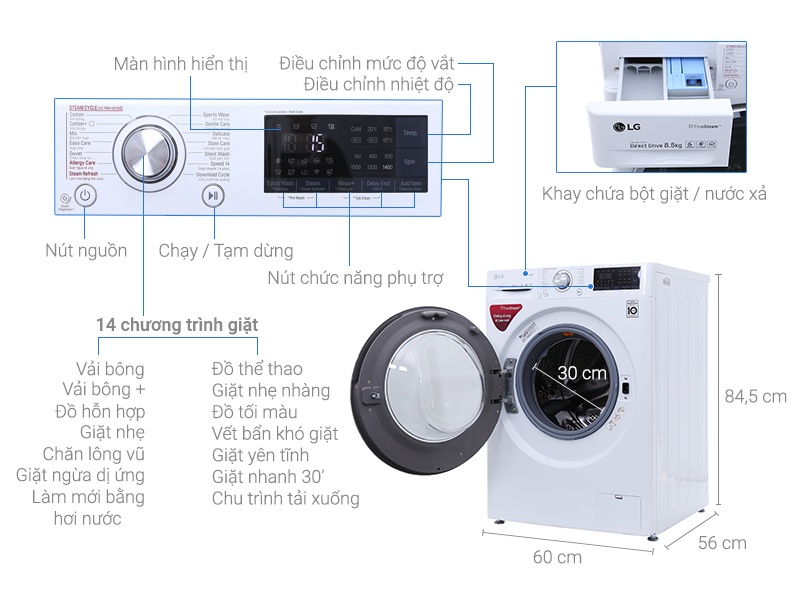 Máy giặt 8.5 Kg LG FC1485S2W Inverter
