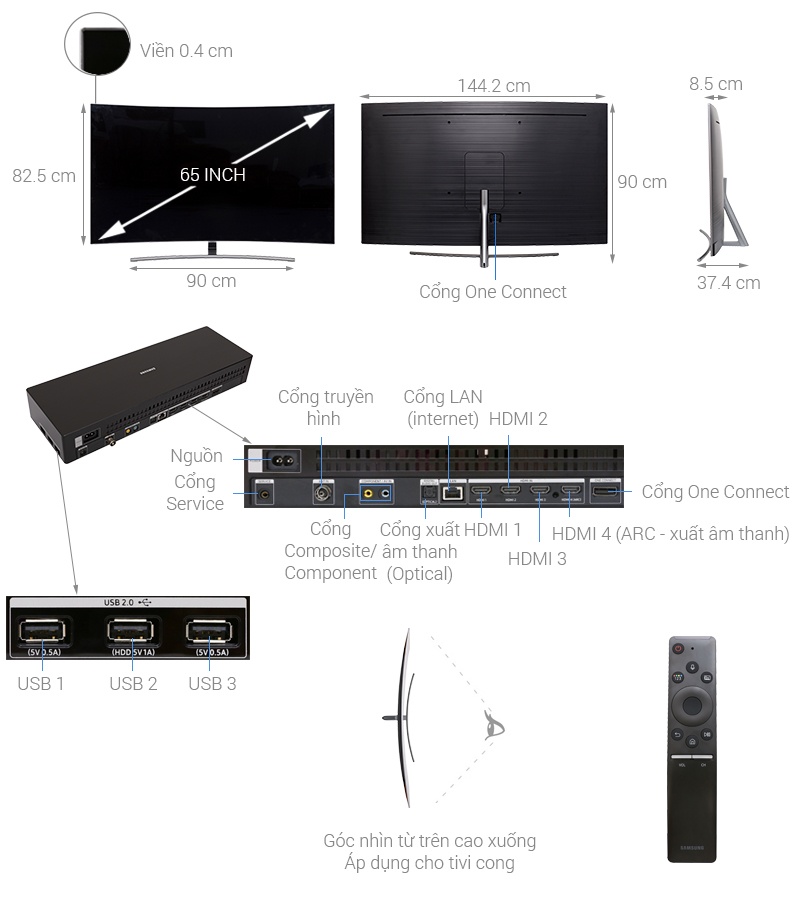 QLED Tivi Samsung 65Q8CNA 65 inch, 4K HDR, Smart TV màn hình cong