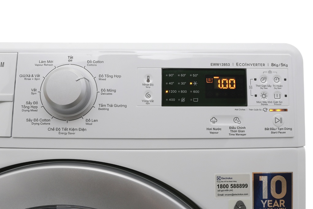 Máy giặt 8kg + Sấy 5kg Electrolux EWW12853
