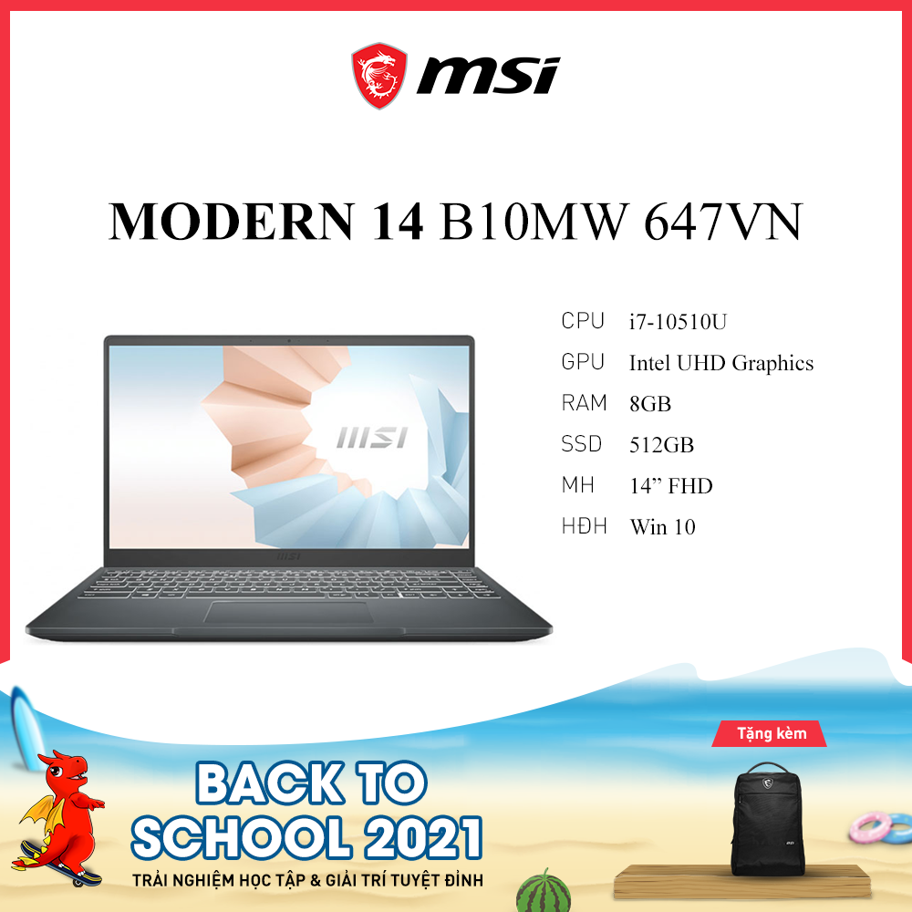 Laptop MSI Modern 14 B10MW 647VN Xám