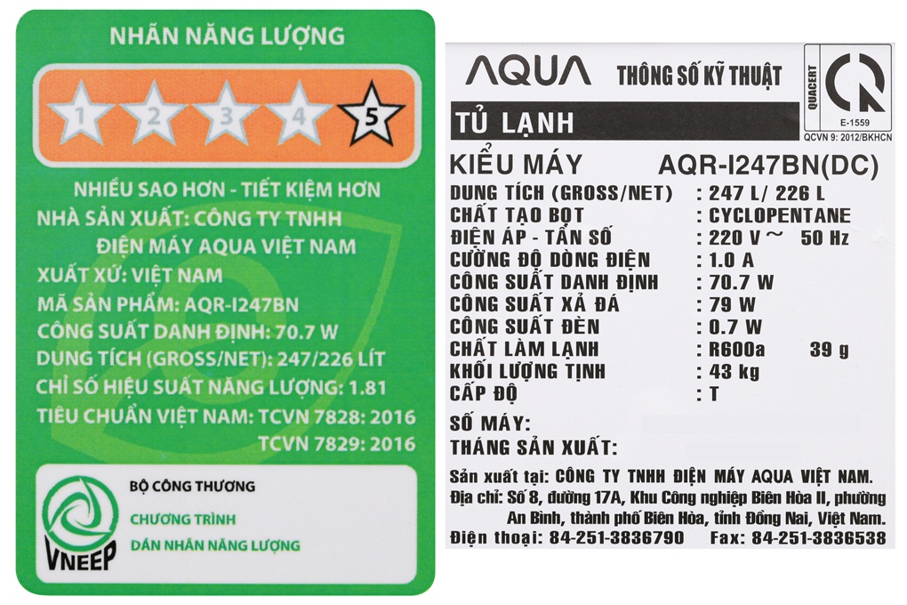 Tủ lạnh AQUA AQR-I247BN - 226L Inverter