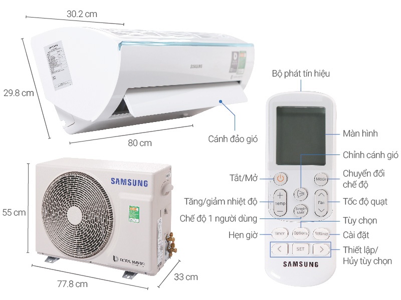 Điều hòa Samsung 1 Chiều Inverter 9000BTU AR10MVFSCURNSV
