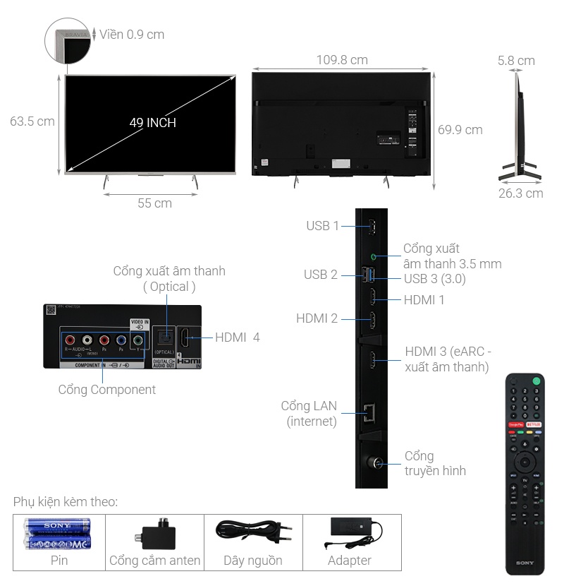 Smart Tivi 4K Sony 49 inch KD-49X8500H/S 4K HDR