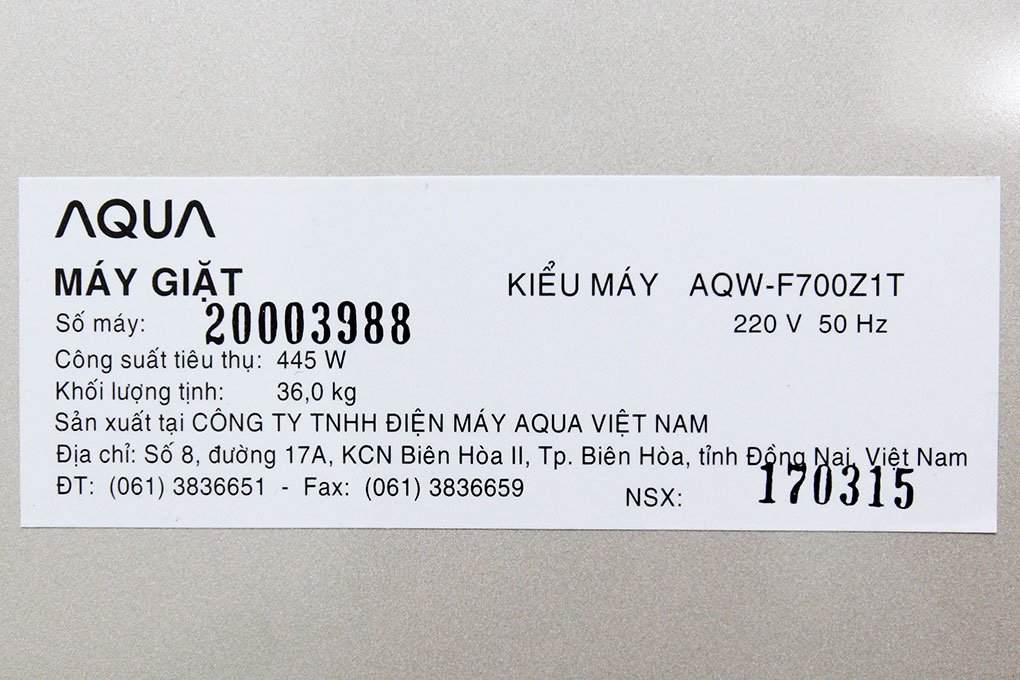 Máy giặt 7 Kg AQua AQW-F700Z1T lồng đứng