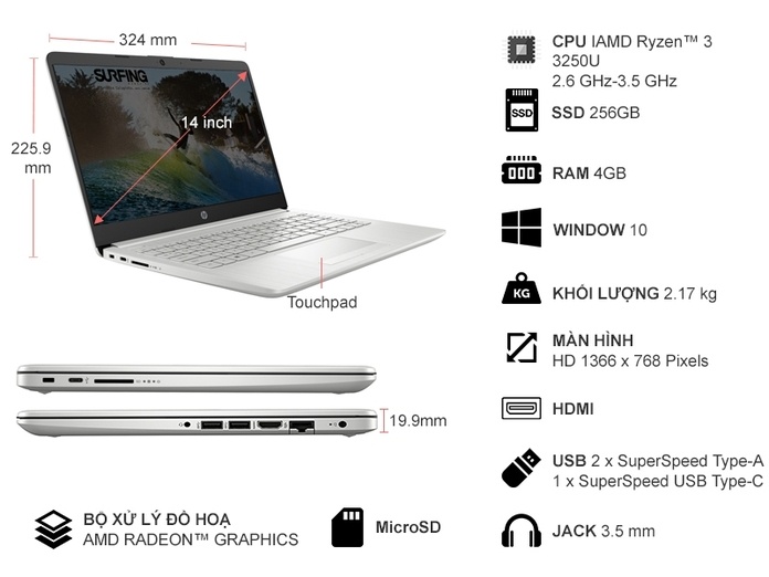 Laptop HP 14s-dk1055au 171K9PA Bạc