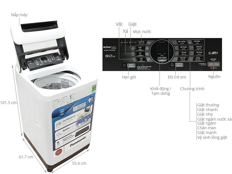 Máy giặt 9 Kg Panasonic NA-F90A1WRV lồng đứng
