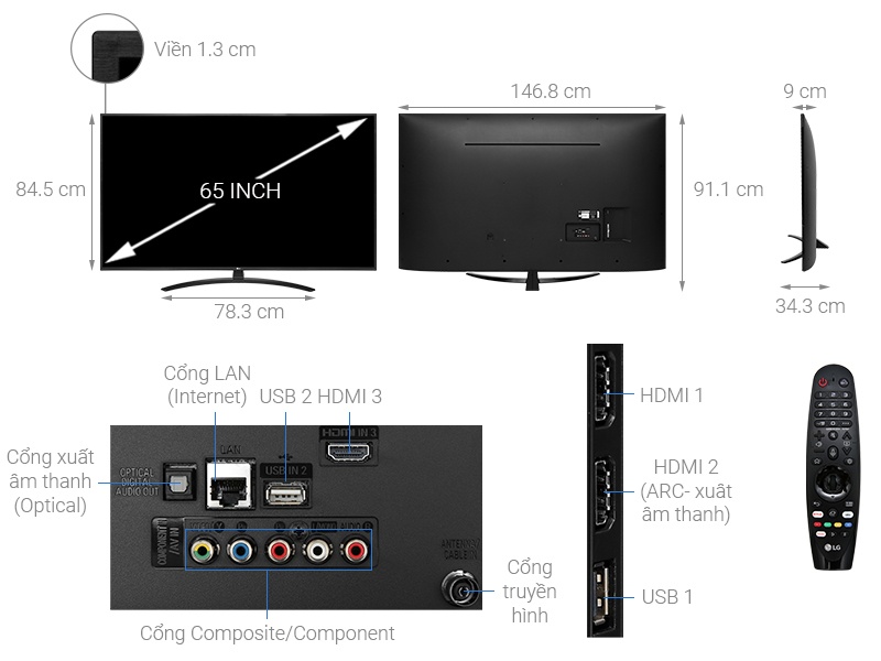 Smart Tivi LED LG 65 inch 65UM7400PTA, 4K UHD, HDR