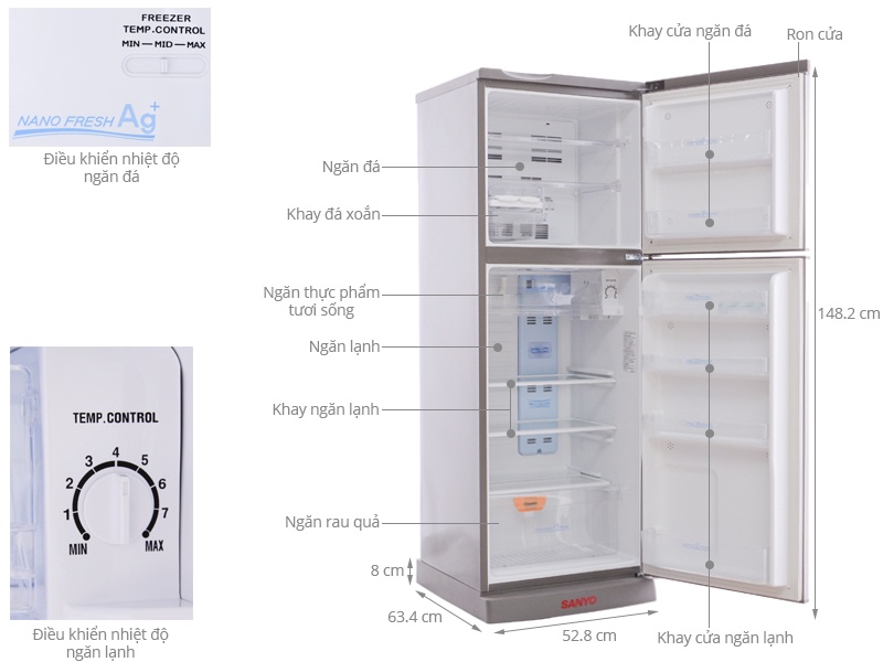 TỦ LẠNH Sanyo SR-P21MN - 228 Lít (Bạc)