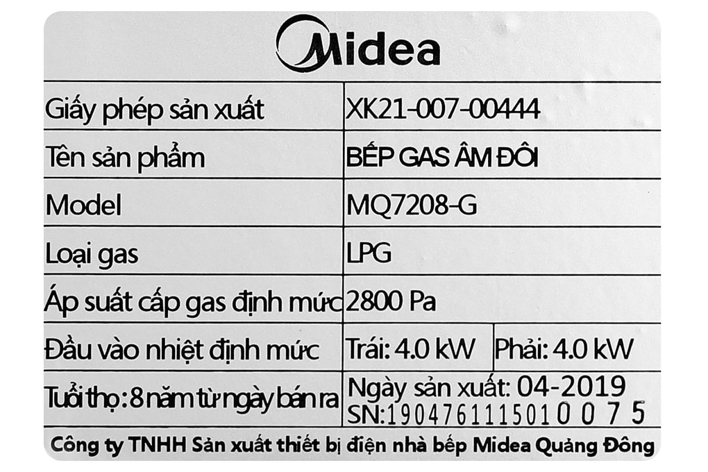 Bếp gas âm kính đôi Midea MQ7208-G