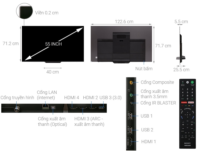 Tivi OLED Sony 55 inch 55A8F, 4K HDR, Smart Tivi 4K HDR