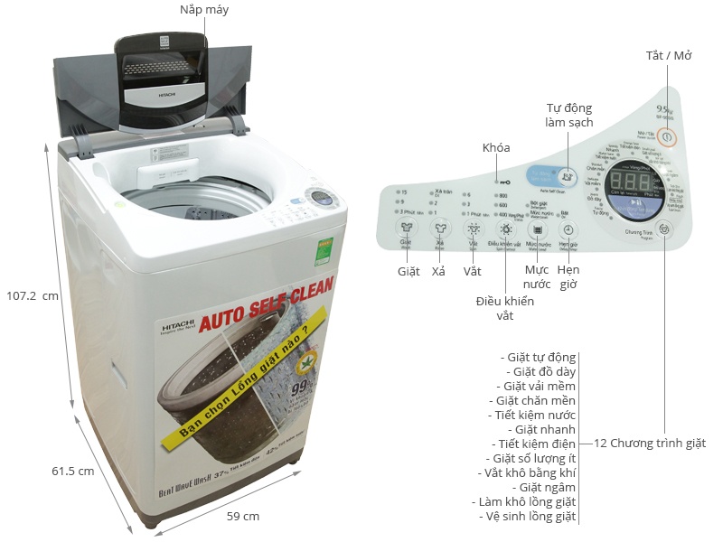 Máy giặt 9.5 Kg Hitachi SF-95SS lồng đứng