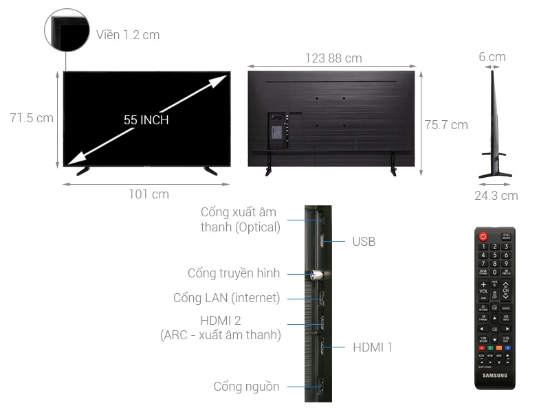 Smart Tivi Samsung 55 inch 55NU7090, 4K UHD, HDR