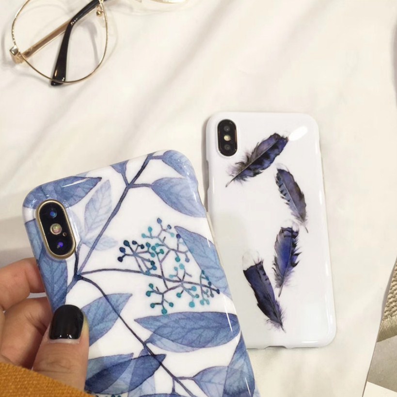 Ốp lưng thời trang Iphone X hoa xanh nhạt