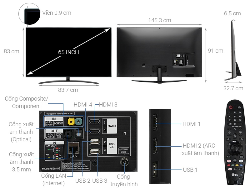 Smart Tivi 4K LG 65 inch 65SM8600PTA Nanocell HDR ThinQ AI