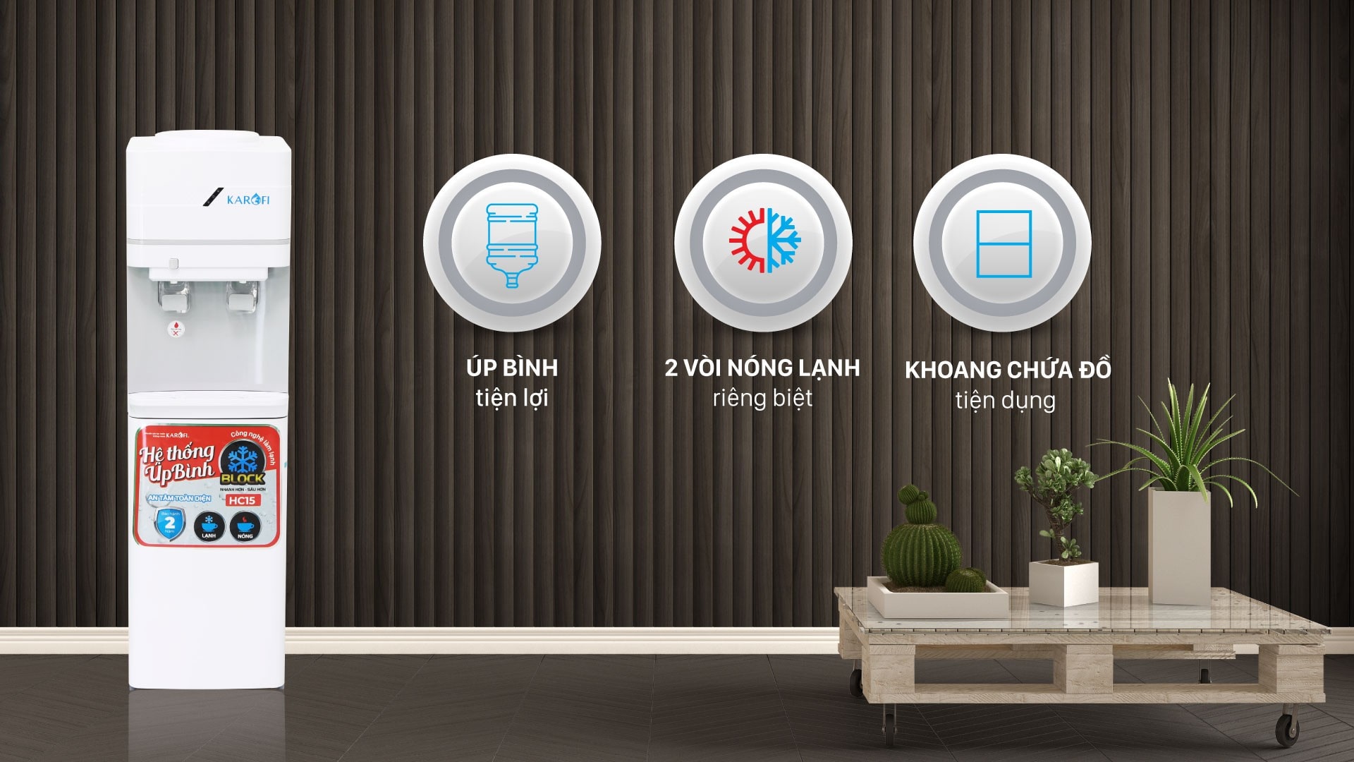 Cây nước 2 vòi Karofi HC-15- có tủ để đồ