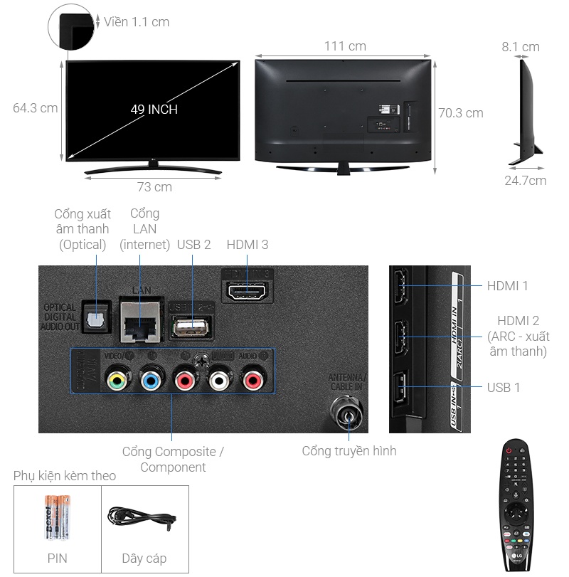 Smart Tivi LG 4K 49 inch 49UN7400PTA ThinQ AI