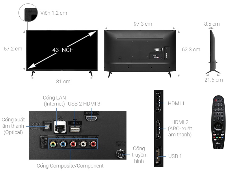 Smart Tivi LED LG 43 inch 43UM7300PTA 4K UHD