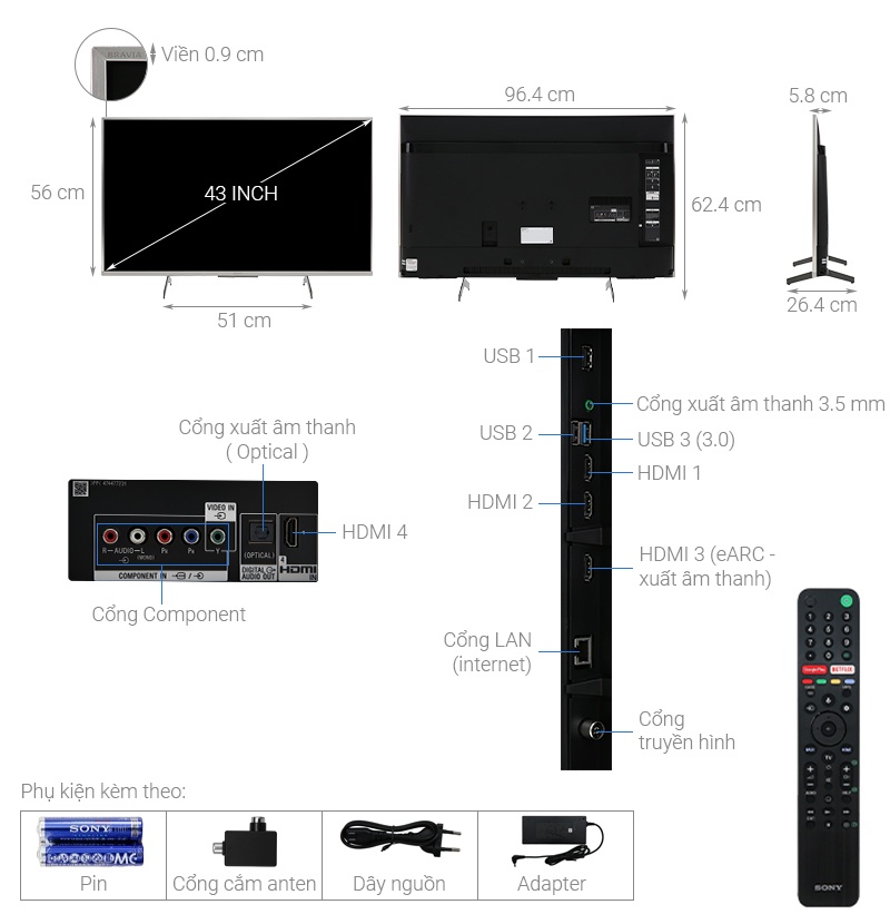 Smart Tivi 4K Sony 43 inch KD-43X8500H/S 4K HDR