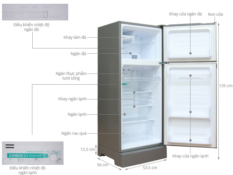 Tủ lạnh SHARP SJ-191E-SL - 180 Lít, 2 cánh, ngăn đá trên
