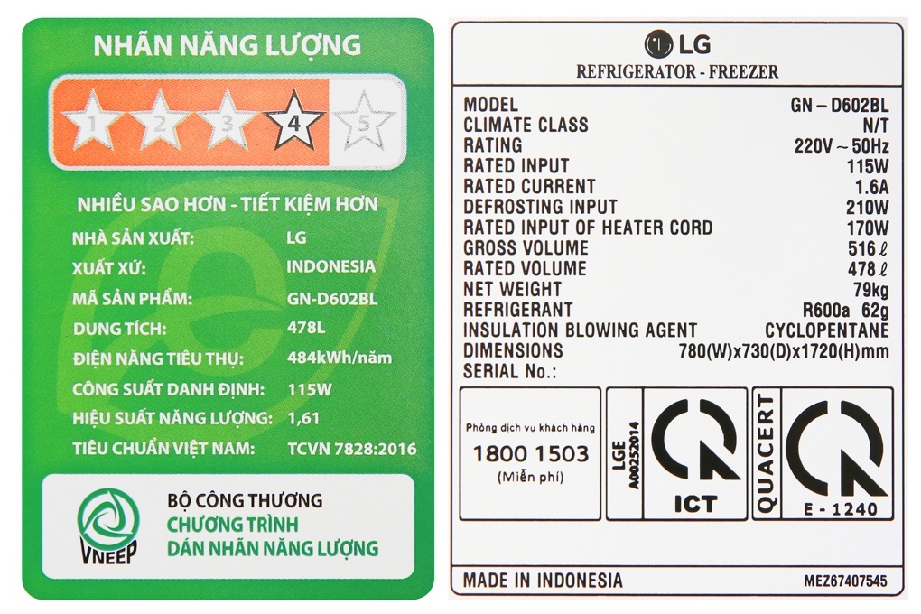 Tủ lạnh LG 475 lít GN-D602BL Inverter Linear