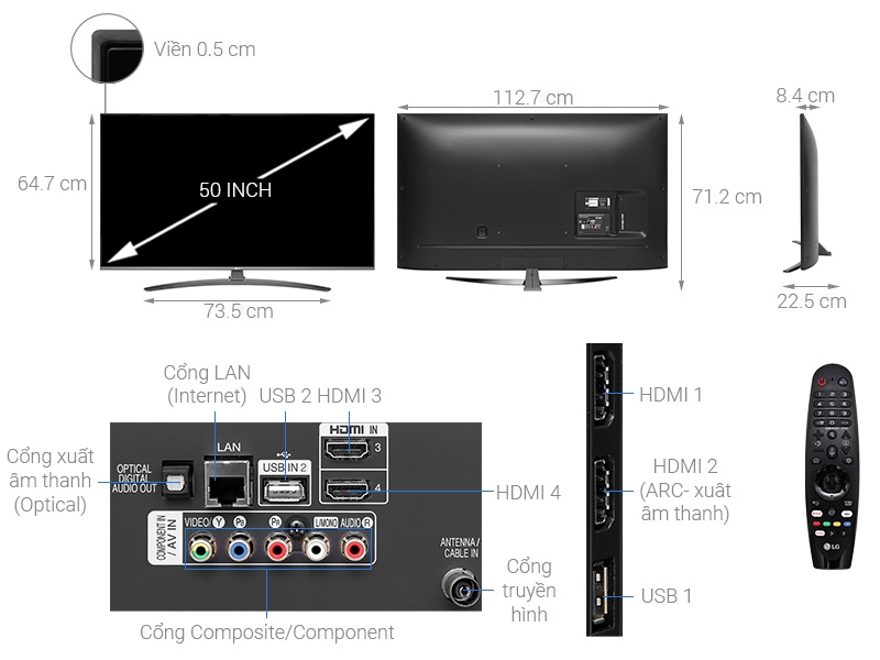 Smart Tivi LED LG 50 inch 50UM7600PTA, 4K UHD, HDR