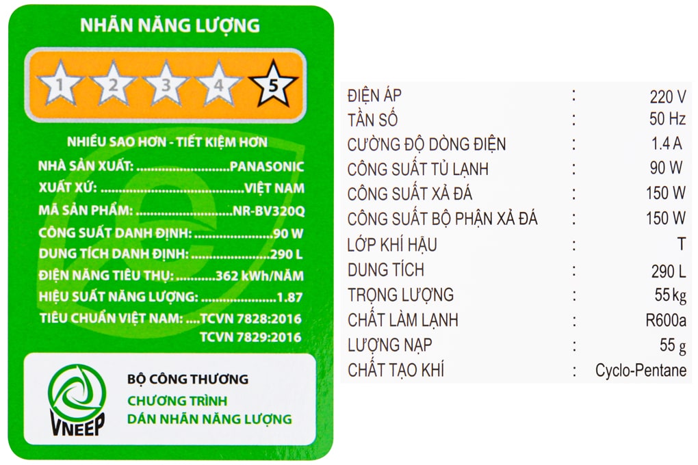 Tủ lạnh Panasonic NR-BV320QSVN 290L Inverter
