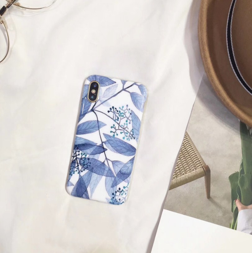 Ốp lưng thời trang Iphone X hoa xanh nhạt