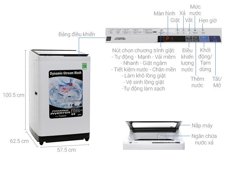 Máy giặt 12KG Hitachi SF-120XAV lồng đứng Inverter