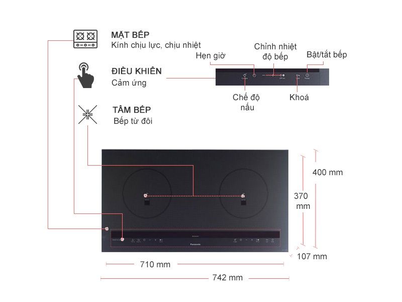 Bếp từ đôi Panasonic KY-C227D 5600W - Nhật Bản